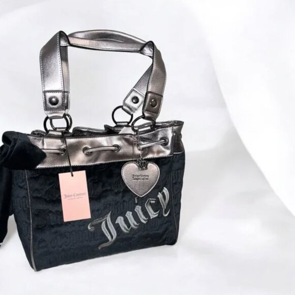 Juicy Couture Vintage Dreams Tote Handbag Black and Gunmetal Tik Tok Viral NWT - Picture 4 of 5